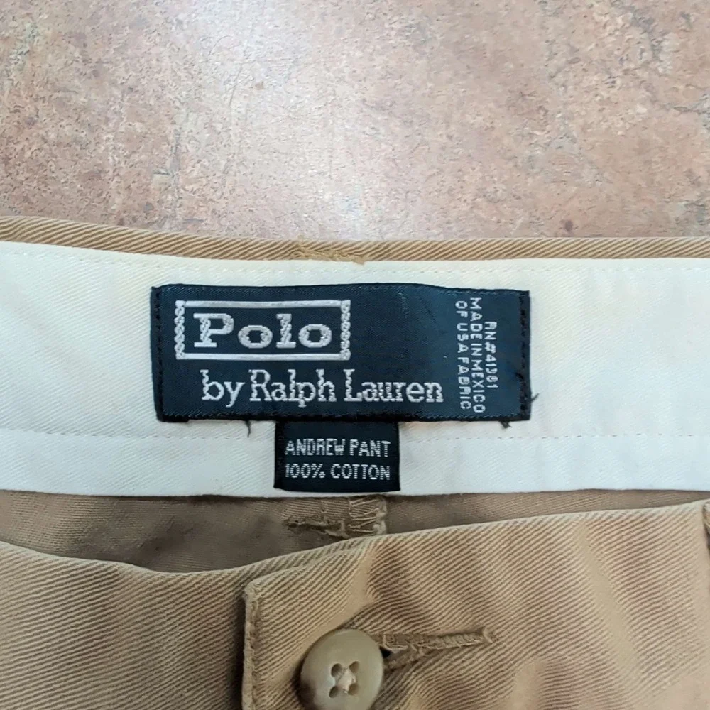 Polo Ralph Lauren Andrew Pant Mens 38x30 Khaki Tan Pleated Chino Cotton Trousers